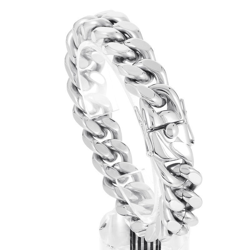 Kemstone Titanium Steel Cuban Chain Bracelet & Necklace – Hip Hop Four-Sided Polish Style for Men KB154192-KFC