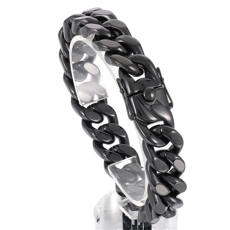 Kemstone Titanium Steel Cuban Chain Bracelet & Necklace – Hip Hop Four-Sided Polish Style for Men KB154192-KFC