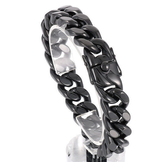 Kemstone Titanium Steel Cuban Chain Bracelet & Necklace – Hip Hop Four-Sided Polish Style for Men KB154192-KFC