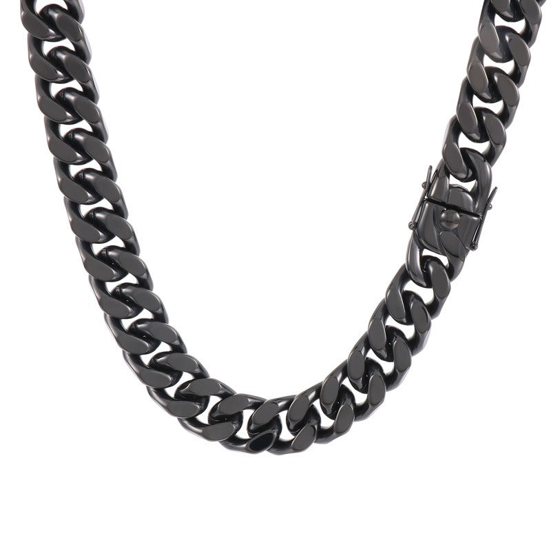 Kemstone Titanium Steel Cuban Chain Bracelet & Necklace – Hip Hop Four-Sided Polish Style for Men KB154192-KFC