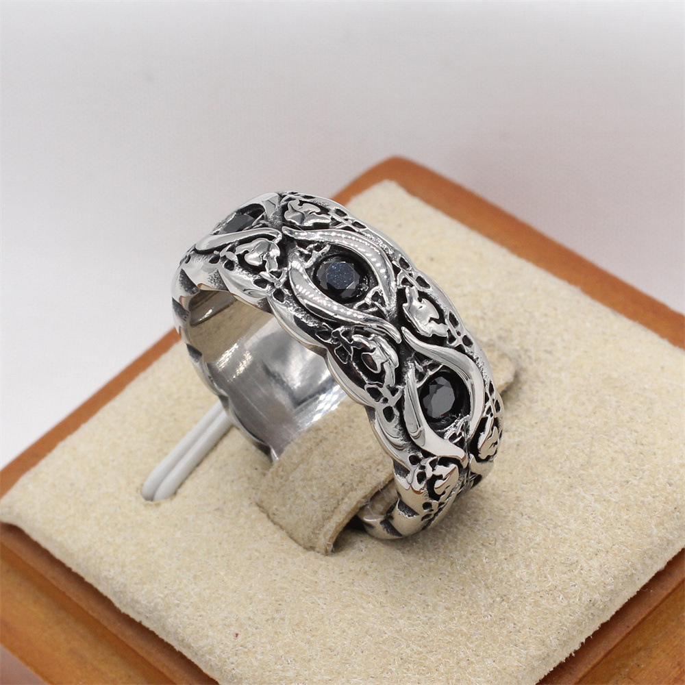 Kemstone Titanium Steel Vintage Cubic Zirconia Ring for Men R1913