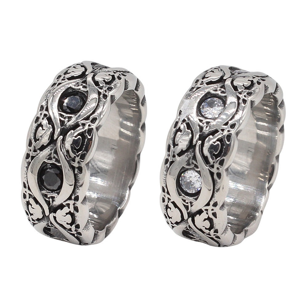 Kemstone Titanium Steel Vintage Cubic Zirconia Ring for Men R1913