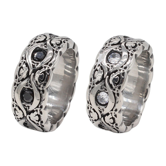 Kemstone Titanium Steel Vintage Cubic Zirconia Ring for Men R1913