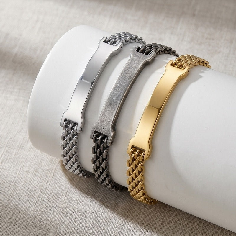 Kemston Titanium Steel Curved Bar Mesh Chain Bracelet for Men Vintage Link Wrist KB213303-KFC