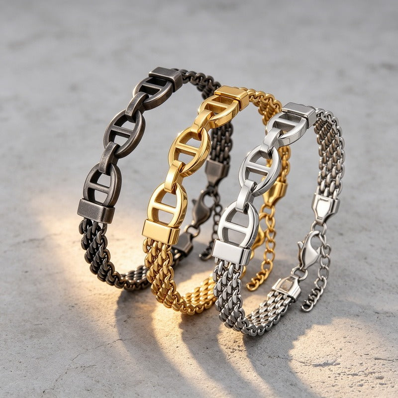 Kemstone Titanium Steel Curved Link Mesh Bracelet for Men Adjustable KB213297-KFC