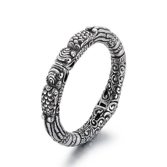 Kemstone Titanium Steel Double Pixiu Wide Bangle Bracelet for Men KB164107-KJX