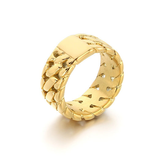 Kemstone Titanium Steel Dragon Bone Chain Ring – Vintage Woven Band for Men KR112510-KJX