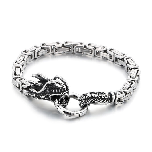 Kemstone Titanium Steel Dragon Head Chain Bracelet – Vintage Imperial Style for Men KB108252-Z