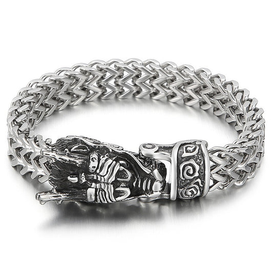 Kemstone Titanium Steel Dragon Head Chain Bracelet – Vintage Punk Style for Men KB148282-KJX