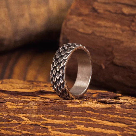 Kemstone Titanium Steel Dragon Scale Ring for Men – Vintage Texture NW-JZ119