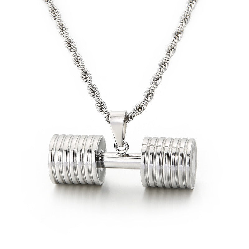 Kemstone Titanium Steel Dumbbell Pendant Necklace – Gym Strength Style for Men KP96967