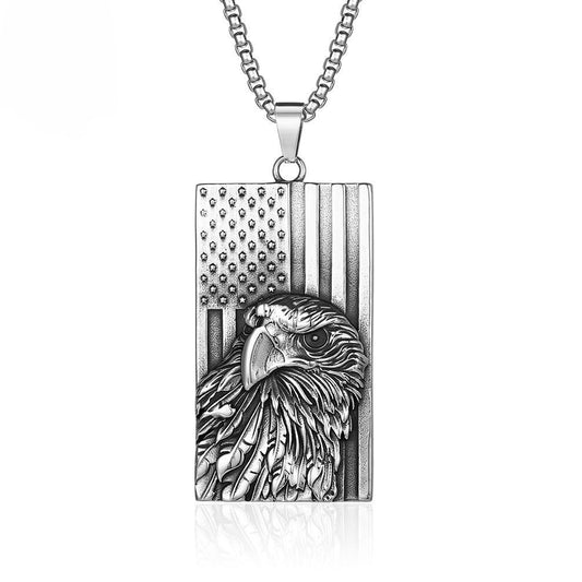 Kemstone Titanium Steel Eagle Flag Pendant Necklace for Men – Sculpted Relief Design K-PT486