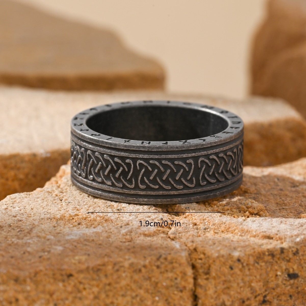 Kemstone Titanium Steel Engraved Band Ring for Men Vintage Letter Texture TR0424