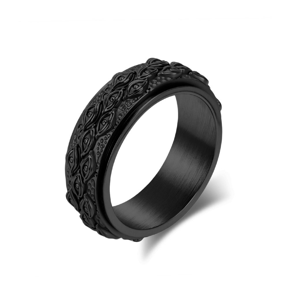 Kemstone Men’s Titanium Steel Spinner Ring – Vintage Evil Eye Silver Gold Black K-R10640