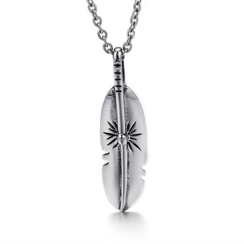 Kemstone Titanium Steel Feather Pendant Necklace – Minimalist Symbol KP76860-BD