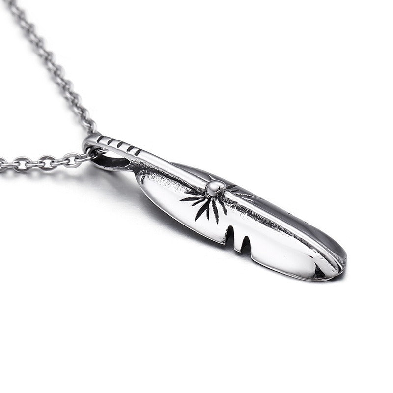 Kemstone Titanium Steel Feather Pendant Necklace – Minimalist Symbol KP76860-BD