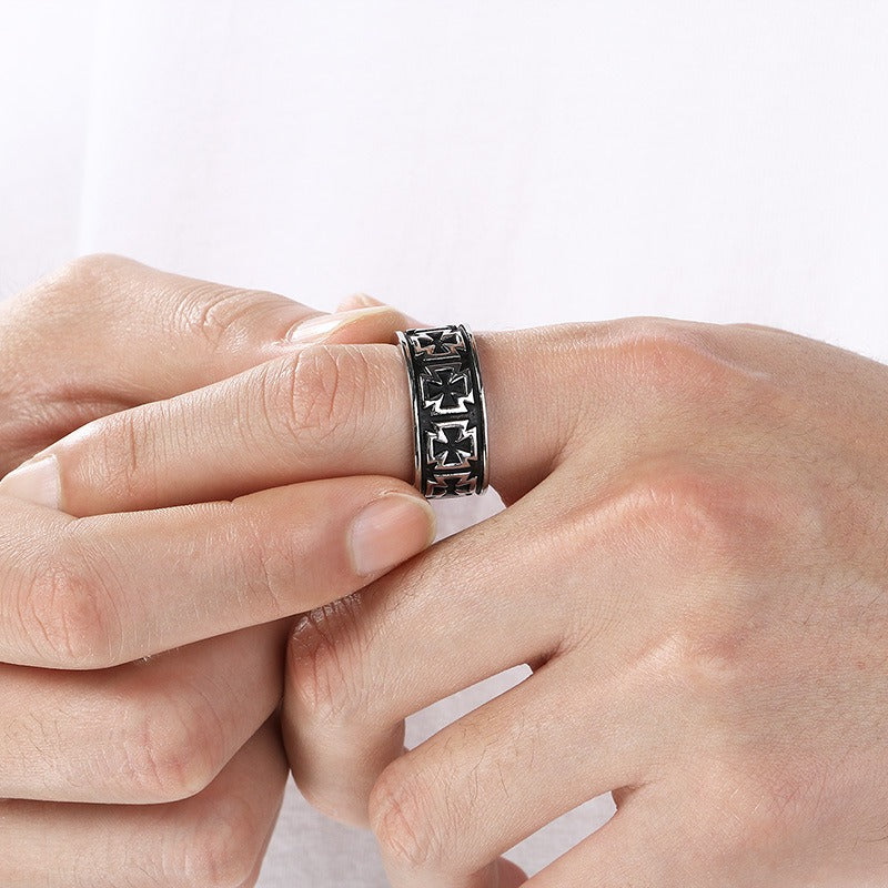 Kemstone Titanium Steel Sun Moon Star Ring for Men Vintage Symbol Band KB158011-Z