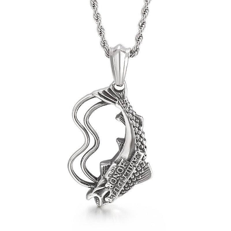 Kemstone Titanium Steel Fish Pendant Necklace for Men Vintage KP48777-BD