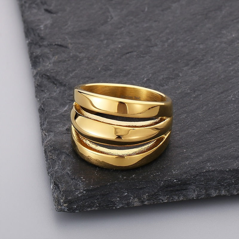 Kemstone Titanium Steel Geometric Wide Band Ring for Men & Women Minimal Style KR107801-KJX