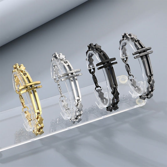 Kemstone Titanium Steel Handmade Cross Diamond Link Bracelet for Men KB211386-KFC