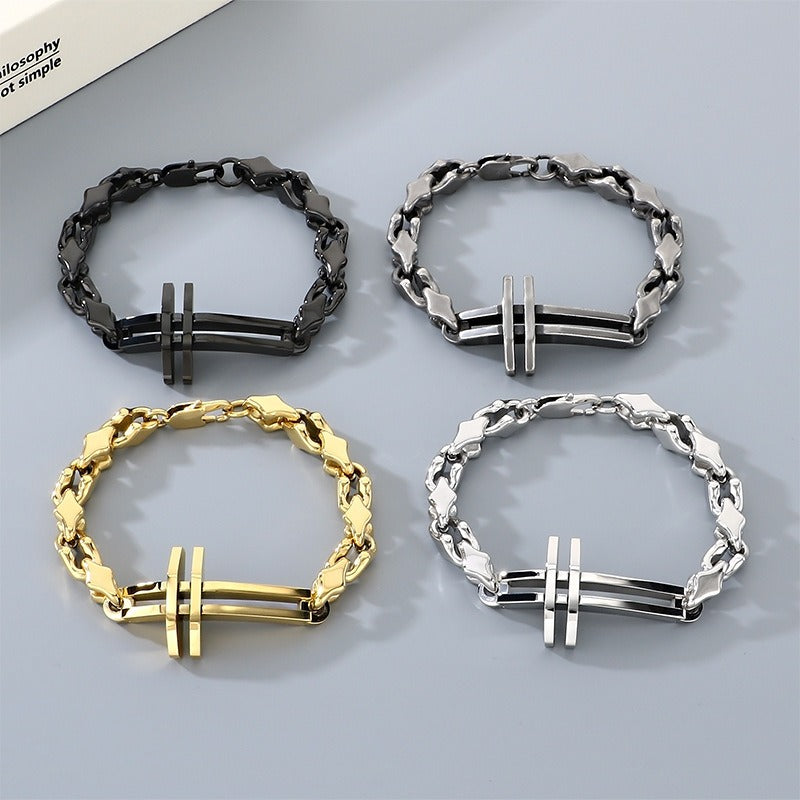 Kemstone Titanium Steel Handmade Cross Diamond Link Bracelet for Men KB211386-KFC