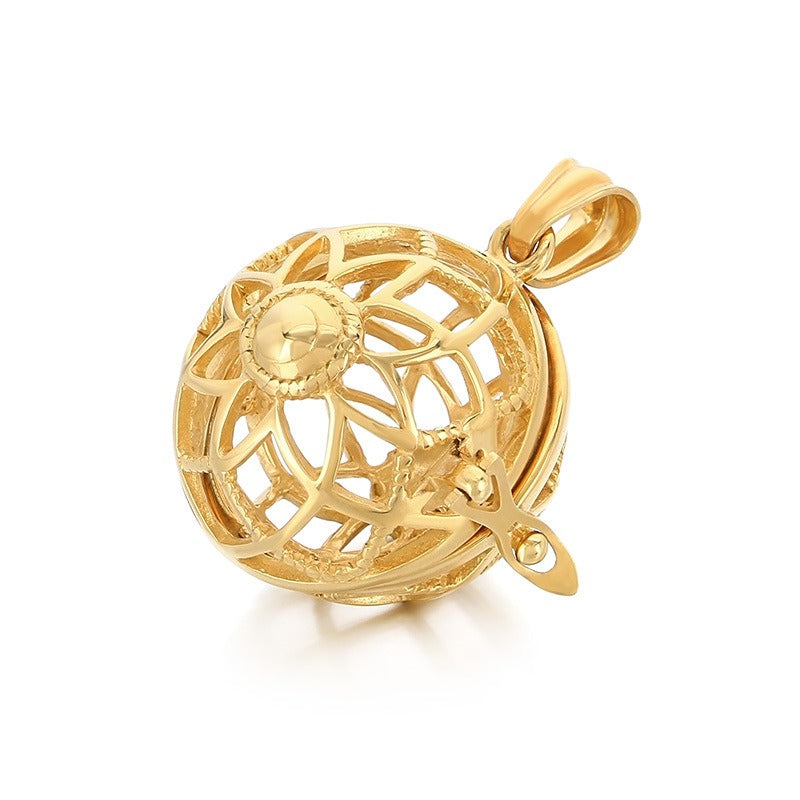 Kemstone Titanium Steel Aroma Locket Pendant – Hollow Sphere Necklace KP79561G-TOM