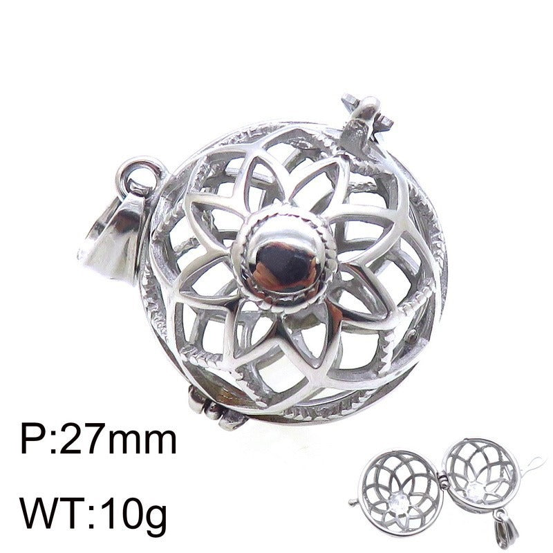 Kemstone Titanium Steel Aroma Locket Pendant – Hollow Sphere Necklace KP79561G-TOM