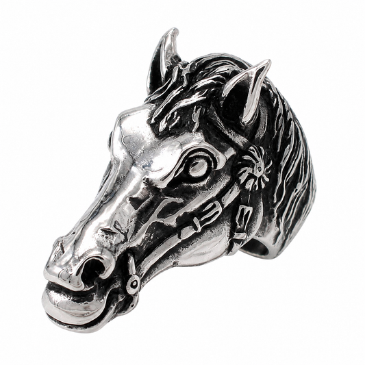 Kemston Sculpted Horse Head Ring for Men Titanium Steel Western R1755