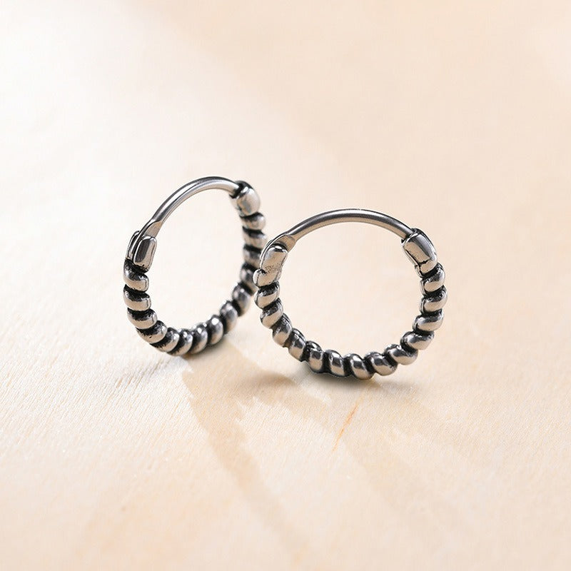 Kemstone Men’s Titanium Steel Hoop Earrings – Braided Rope Huggie Hoops EH-322