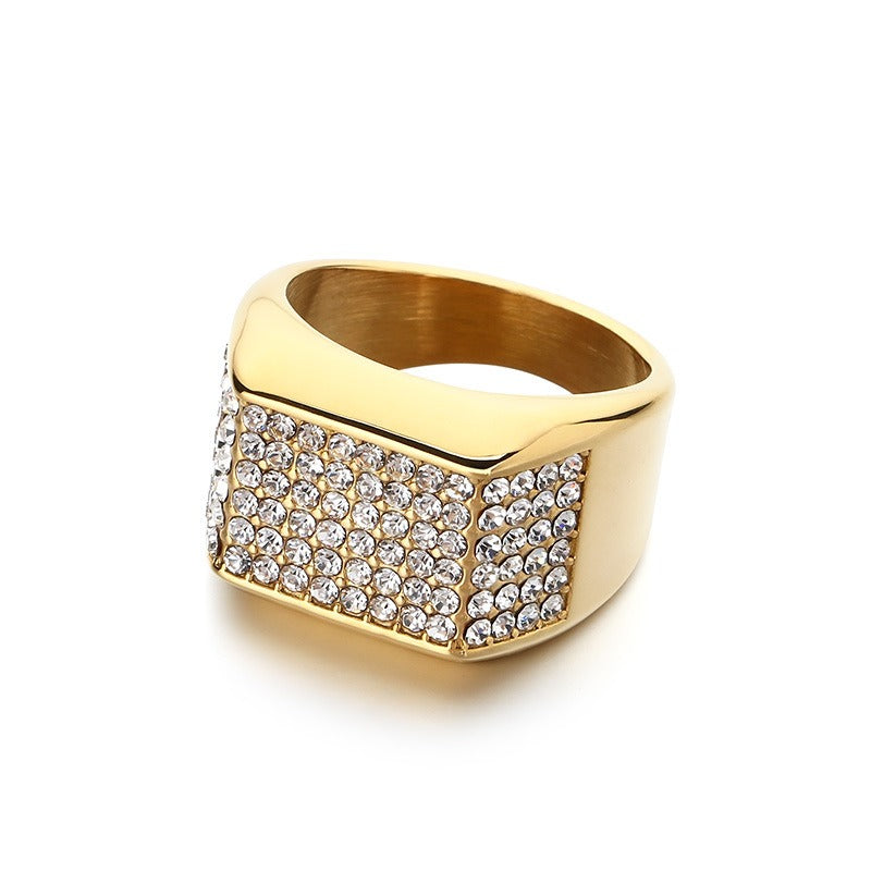 Kemstone Iced Signet Ring Titanium Steel Square Star Rhinestone Hip Hop for Men KR114477-MZOZ