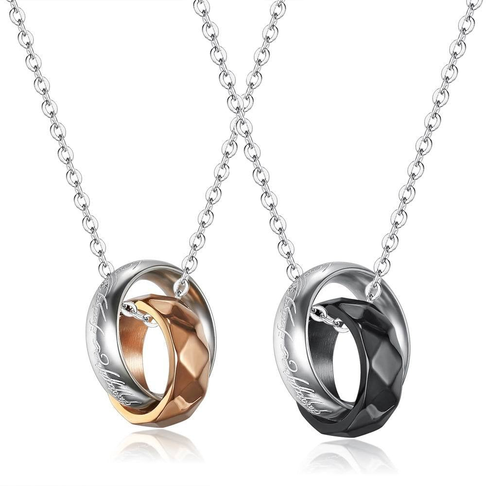Kemstone Titanium Steel Interlocking Double Ring Necklace for Men & Women TN0074