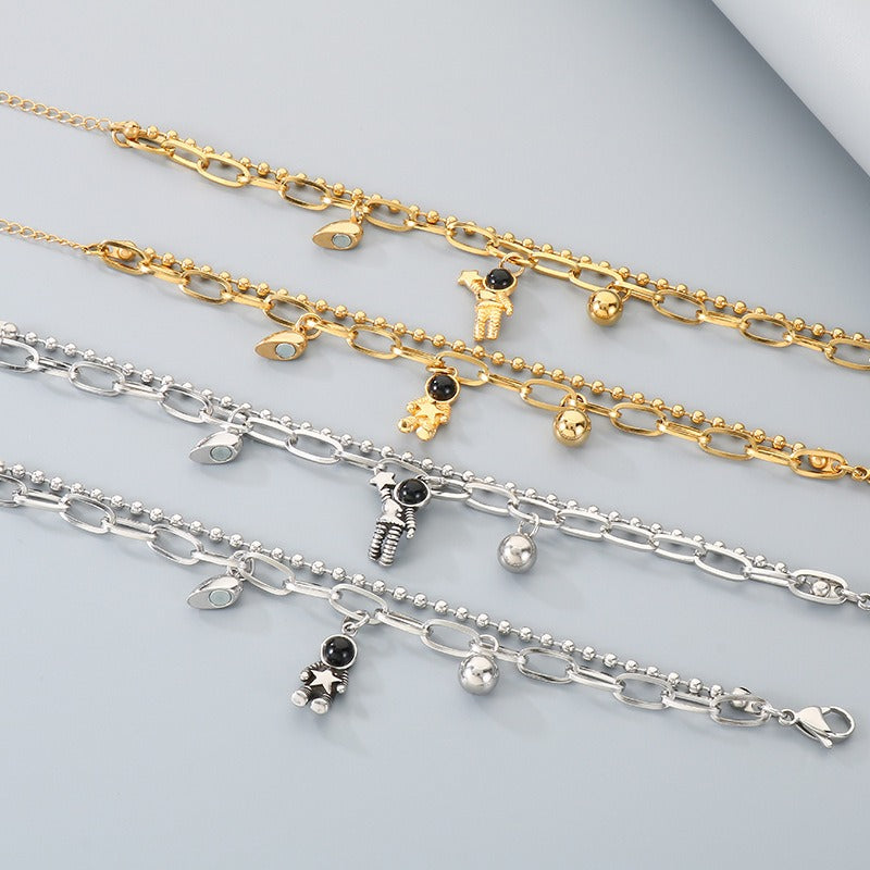 Kemstone Astronaut Magnetic Heart Couple Bracelet Titanium Steel Layered Chain for Men & Women KB208413-Z