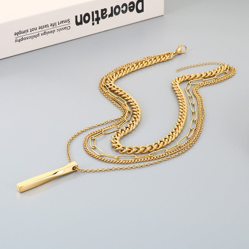 Kemstone Layered Titanium Steel Bar Pendant Necklace for Men Women KN292298-Z