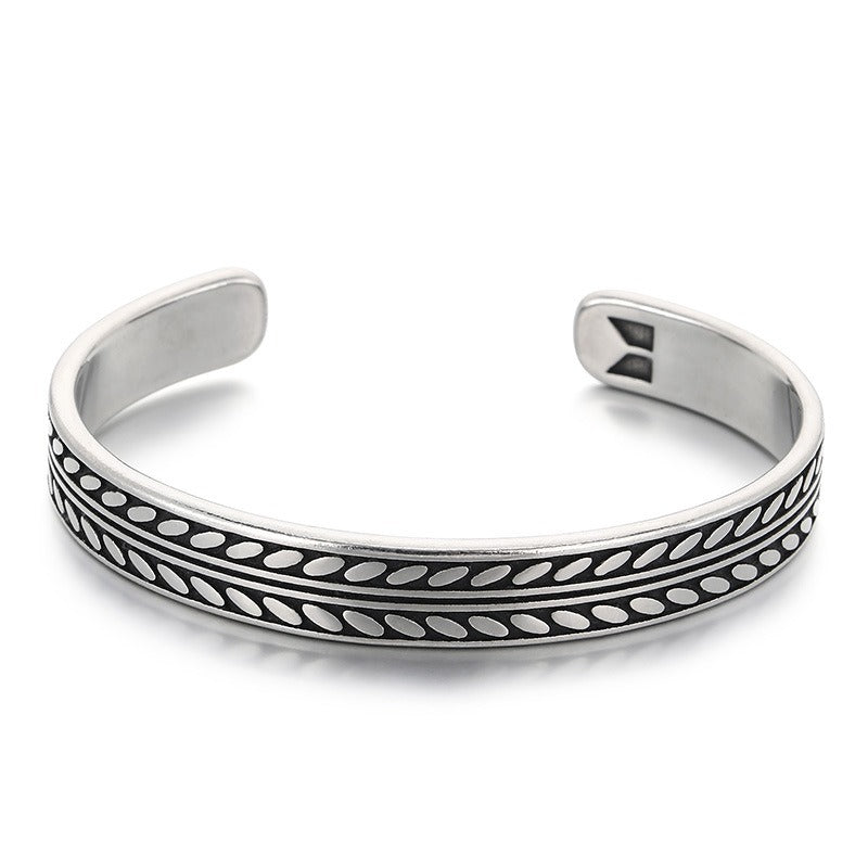 Kemstone Titanium Steel Leaf Braided Cuff Bracelet Vintage Open Style for Men KB209293-LU