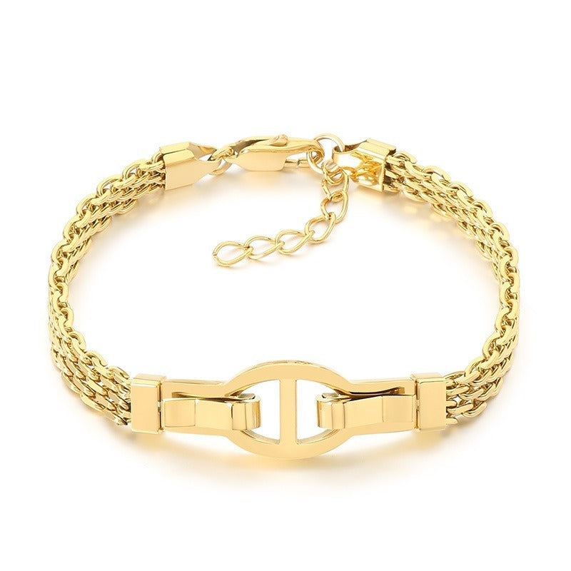 Kemstone Link Clasp Bracelet for Men Women Titanium Steel Flat Mesh Chain KB212801-KFC