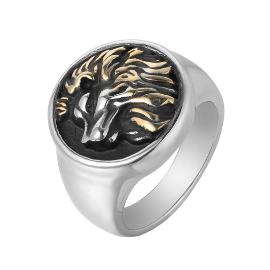 Kemstone Men’s Titanium Steel Lion Ring – Vintage Gothic Animal Jewelry R1807