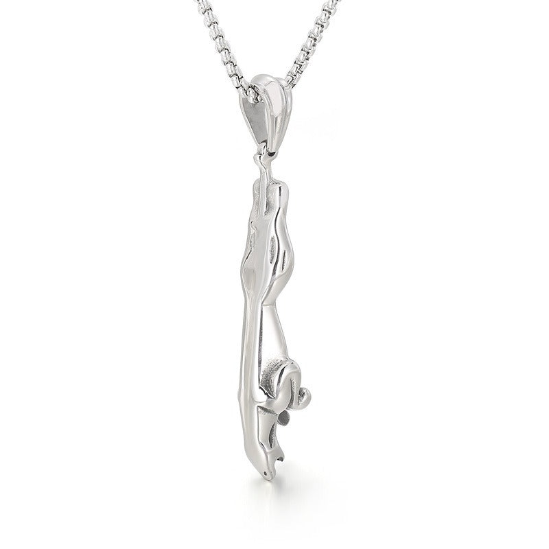 Kemstone Long Cheetah Pendant Necklace for Men Titanium Steel KP48827-BD