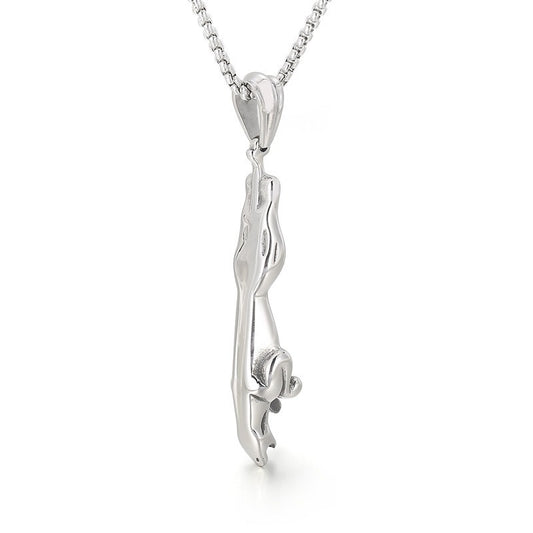 Kemstone Long Cheetah Pendant Necklace for Men Titanium Steel KP48827-BD