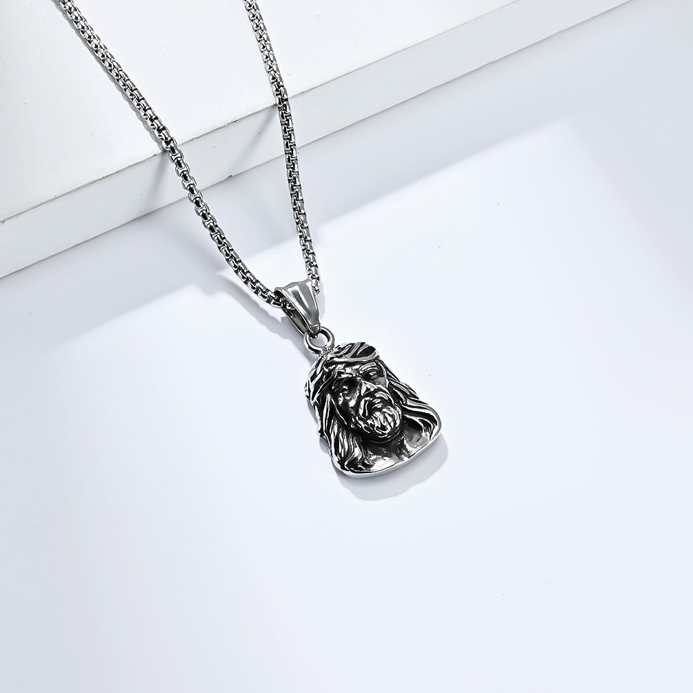 Kemstone Men’s Titanium Steel Portrait Pendant Necklace – Hip-Hop Style K-PT521