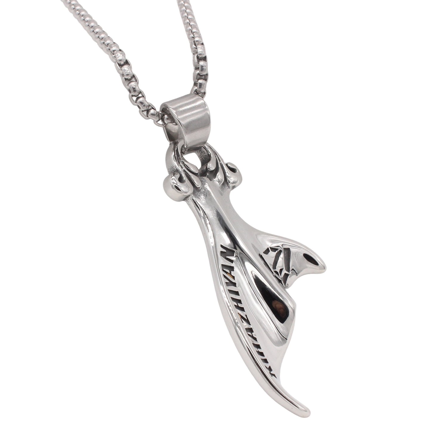 Kemstone Titanium Steel Mermaid Whale Tail Pendant Necklace for Men Vintage A17-P1523