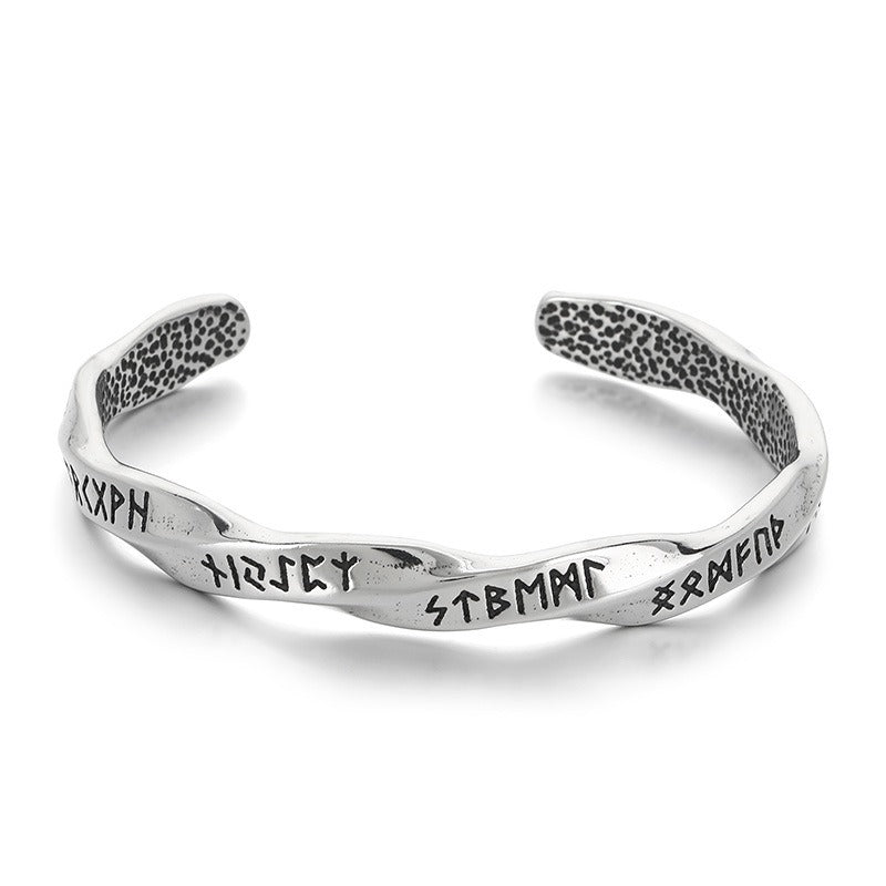 Kemstone Titanium Steel Viking Rune Mobius Open Cuff Bracelet for Men KB209307-LU