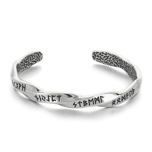 Kemstone Titanium Steel Viking Rune Mobius Open Cuff Bracelet for Men KB209307-LU