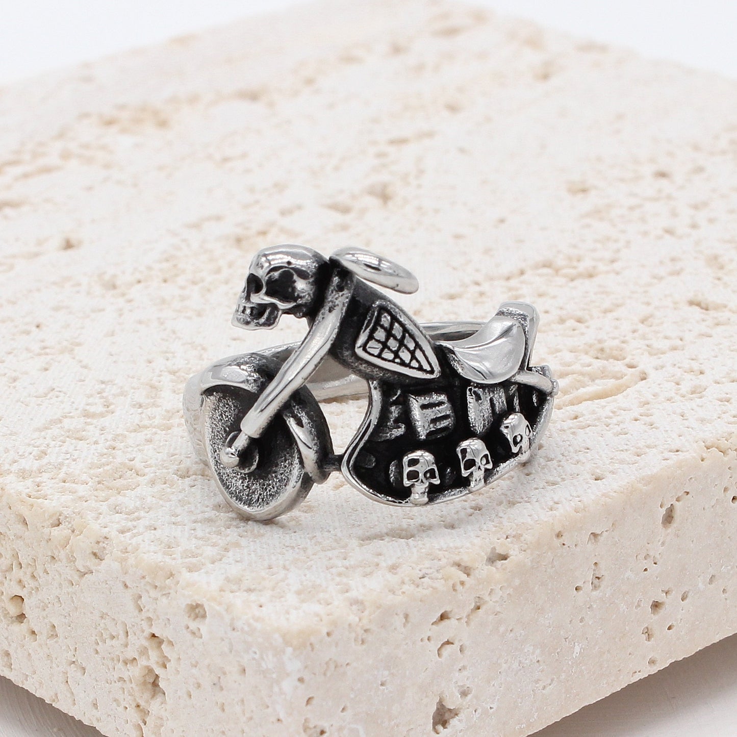 Kemston Motorcycle Skull Ring for Men Titanium Steel Vintage Biker R1089