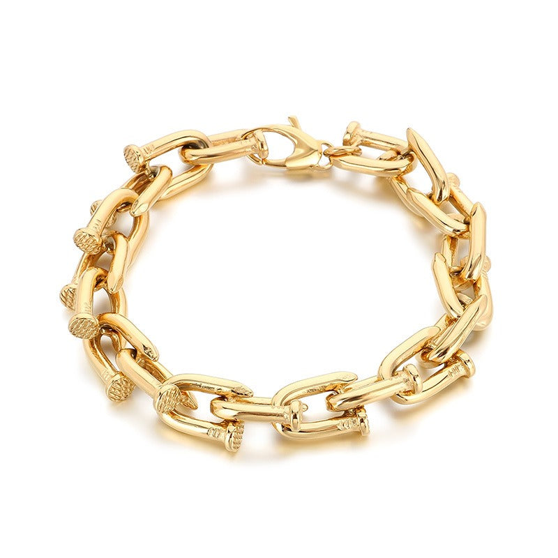 Kemstone Titanium Steel Nail Link Bracelet for Men – Vintage Punk Style KB185405-KJX