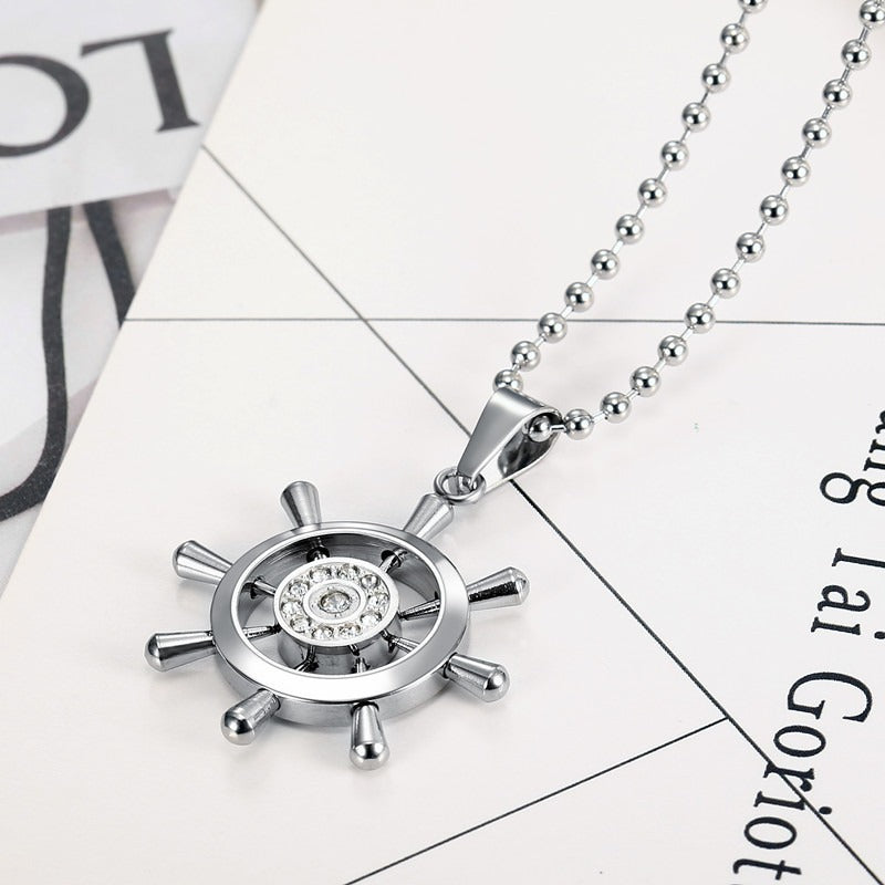 Kemston Titanium Steel Ship Wheel Necklace for Men Nautical Vintage TN0302