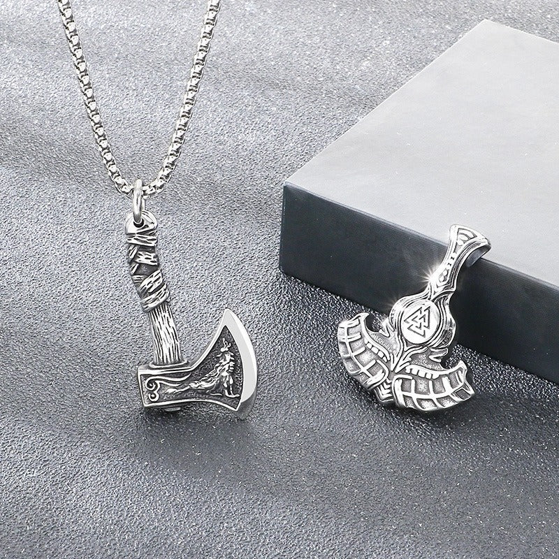 Kemstone Viking Axe Pendant Necklace Nordic Rune Titanium Steel for Men KP117913-MZOZ