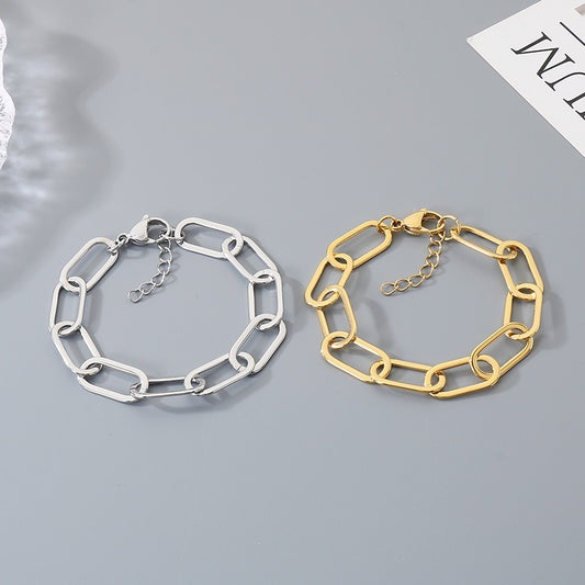 Kemstone Titanium Steel Paperclip Chain Necklace Bracelet for Men Women Minimalist Link KB211659-KFC