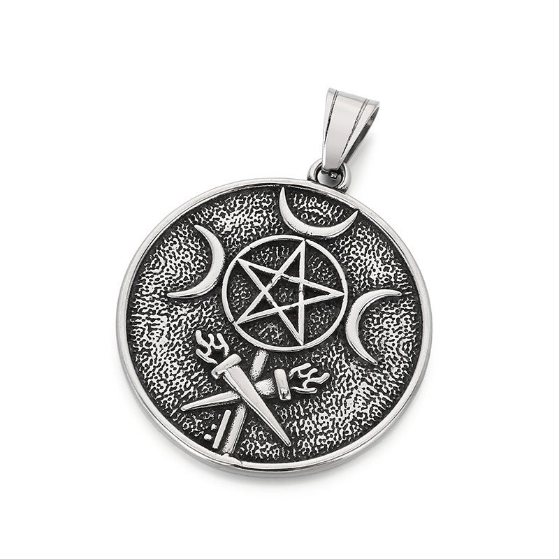 Kemstone Titanium Steel Pentagram Moon Pendant Necklace for Men KP117025-LU