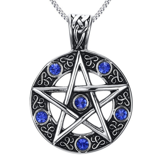 Kemstone Titanium Steel Pentagram Necklace for Men – Blue CZ Gothic Pendant PN-567