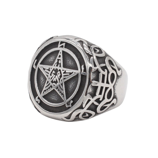 Kemstone Titanium Steel Pentagram Ring for Men – Vintage Gothic R1953